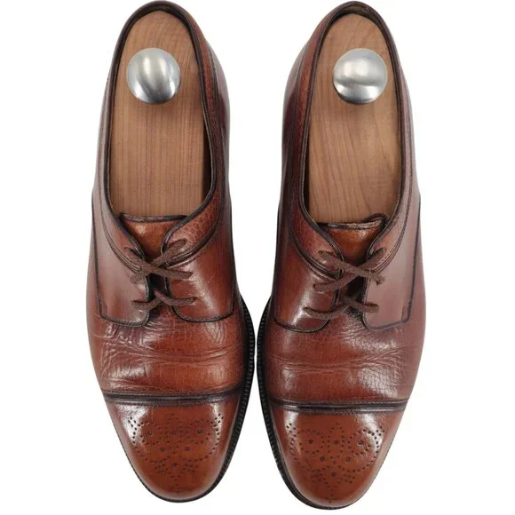 A. Testoni Italian Cognac Brown Leather Dress Shoes Cap-toe Derby Oxfords Mens 8 - Picture 9 of 11